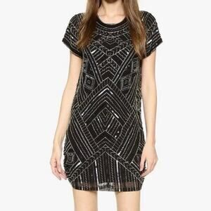 PARKER TOPAZ SEQUIN BEADED COCKTAIL MINI DRESS GEOMETRIC PATTERN WOMEN SIZE XS